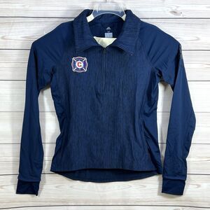 Adidas Climalite Chicago Fire MLS Womens Medium Blue Pullover 1/4 Zip Jacket
